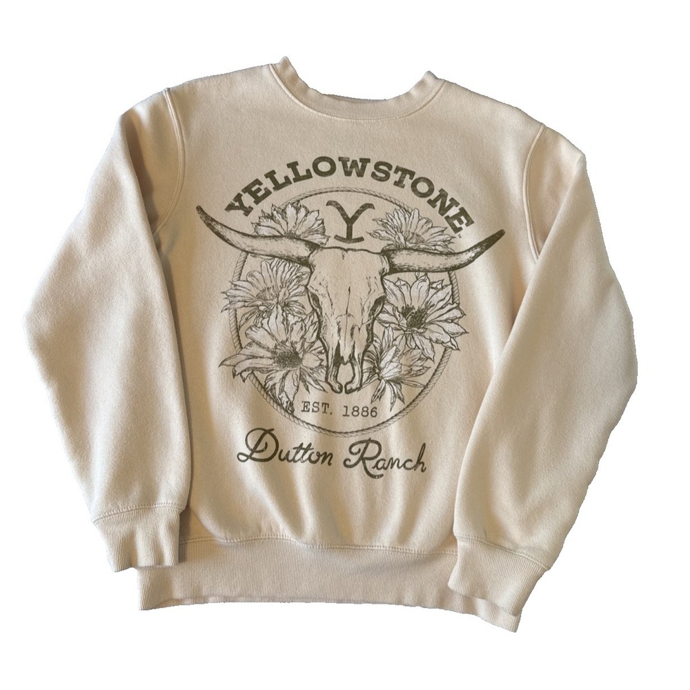 Yellowstone Dutton Ranch Graphic Logo Steer Floral Sweatshirt S Cream‎ Western